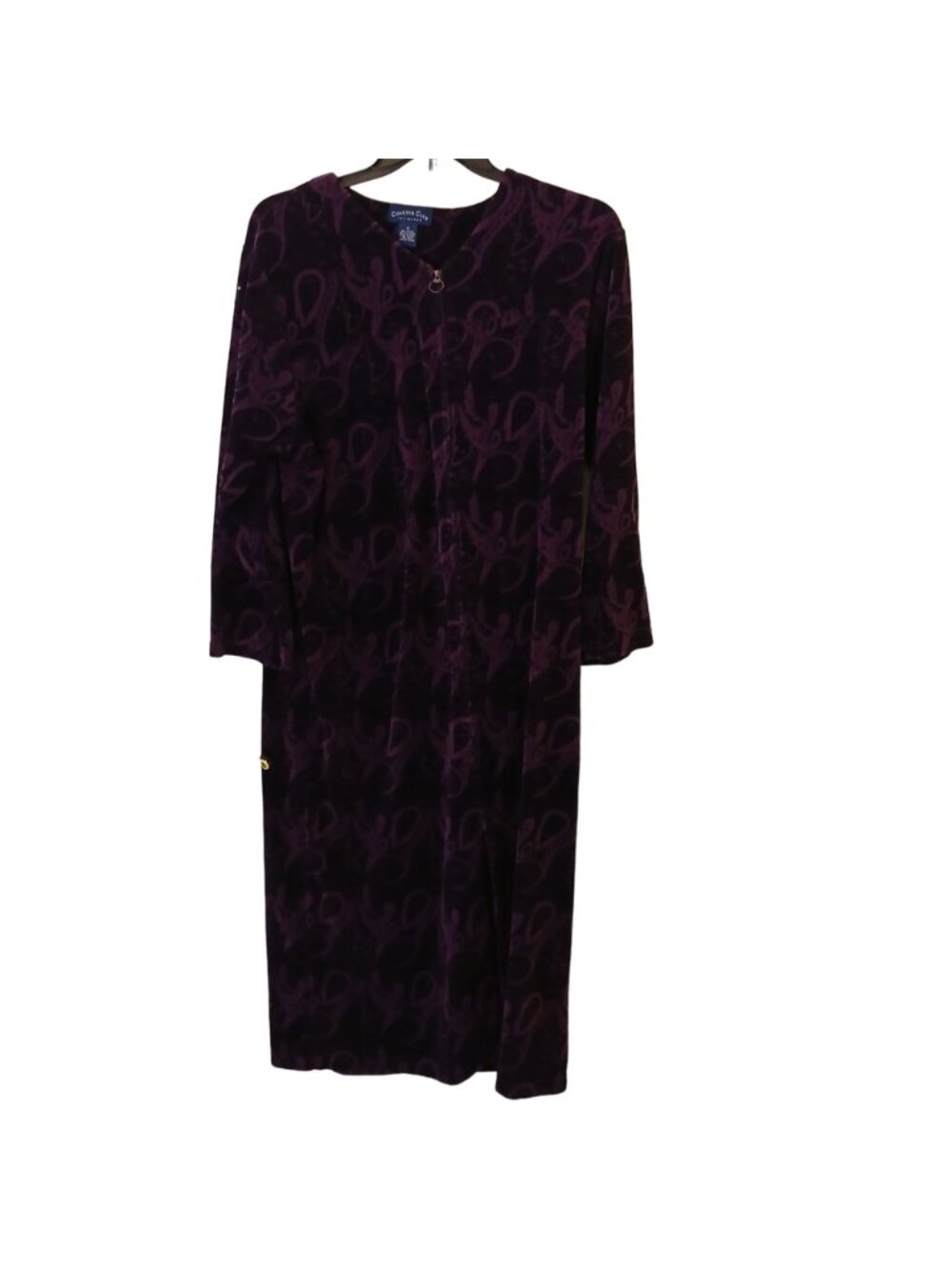 Charter Club Intimates Medium Velour Long Robe Purple Paisley Zipper #C-36 - Picture 9 of 10